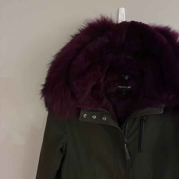 Mackage Moritz Twill Parka with Fur Lined Hood Green and Burgundy - Picture 5 of 9